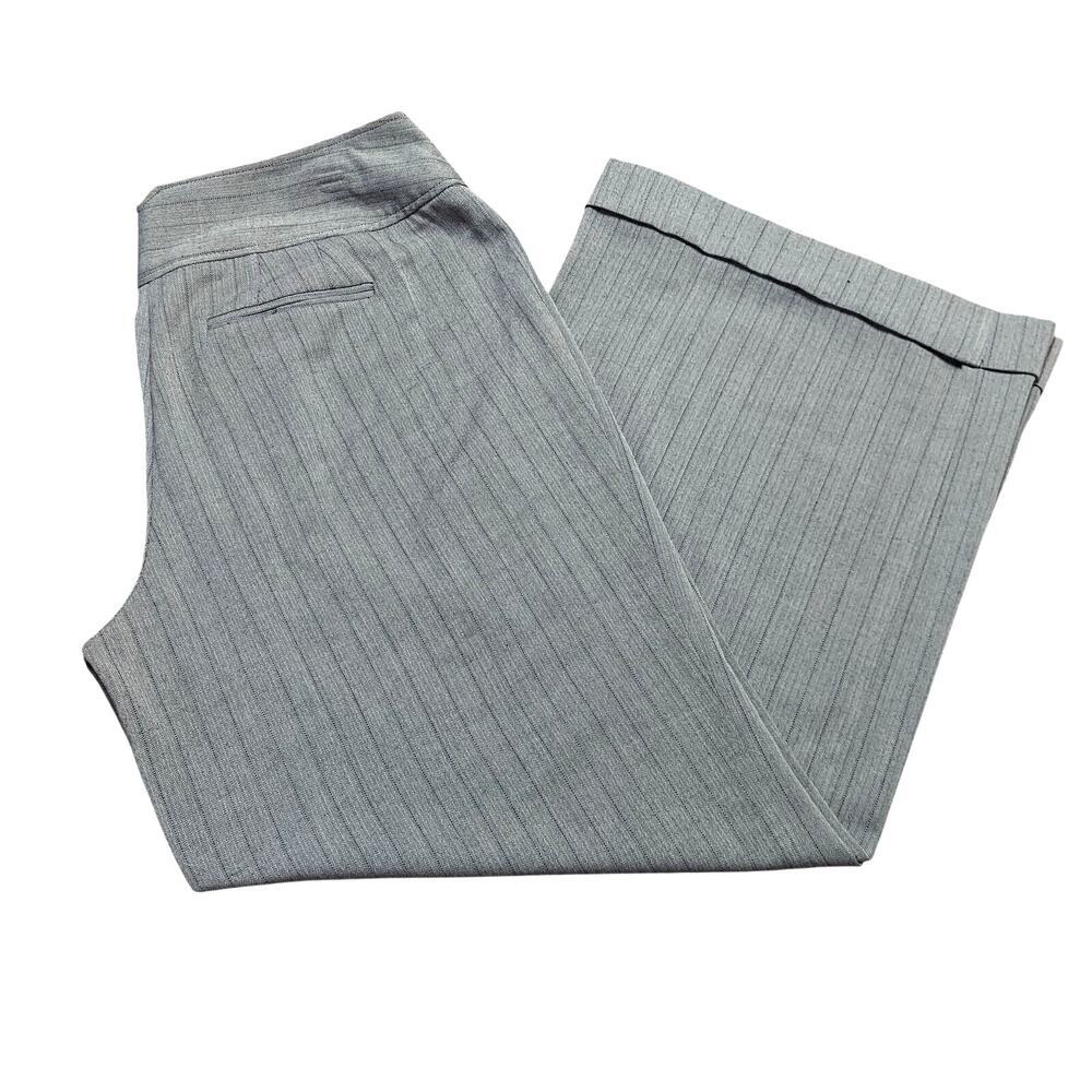Lane Bryant Gray Herringbone & Black Striped Pattern Cuffed Wide Leg Slacks - Picture 2 of 8